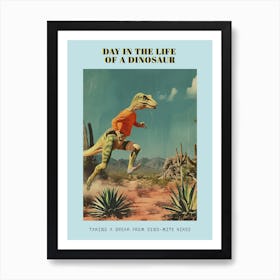 Retro Dinosaur Hiking Collage 1 Poster Art Print