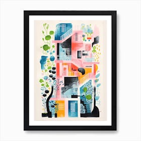 A House In Athens, Abstract Risograph Style 3 Art Print