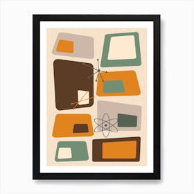 Mid Century Abstract Blocks 18 Chocolate, Green, and Orange Art Print