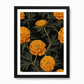 Carnations On A Black Background Art Print