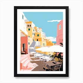 Oia, Greece, Flat Pastels Tones Illustration 3 Art Print