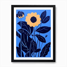 Blue Flower Illustration Sunflower 1 Art Print