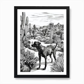 Drawing Of A Dog In Desert Botanical Garden, Usa In The Style Of Black And White Colouring Pages Line Art 04 Art Print