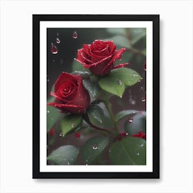 Red Roses At Rainy With Water Droplets Vertical Composition 52 Art Print