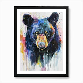 Black Bear Colourful Watercolour 3 Art Print