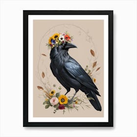 Crow With Flowers 3 Art Print