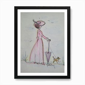 Lady And Her Dog 1 Art Print