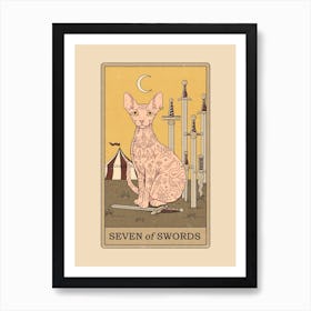 Seven Of Swords Cats Tarot Art Print