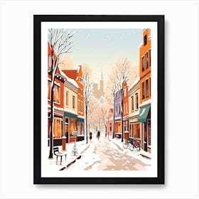 Vintage Winter Travel Illustration Bruges Belgium 1 Art Print