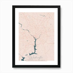 Washington DC Pink and Blue Cute Script Street Map 1 Art Print