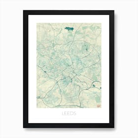 Leeds Map Vintage in Blue Art Print