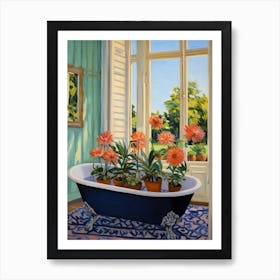 A Bathtube Full Of Chrysanthemum In A Bathroom 4 Art Print