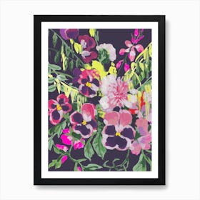 Pink Pansies On Dark Purple Art Print