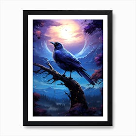 Crow Fantasy Moon Art Print