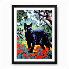 A Painting Of A Cat In Brooklyn Botanic Garden, Usa In The Style Of Pop Art 02 Art Print