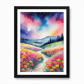 A Watercolor Painting Of Floral Landscape (4) Art Print
