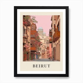 Beirut Lebanon 3 Vintage Pink Travel Illustration Poster Art Print