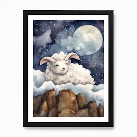 Baby Sheep Sleeping In The Clouds Art Print