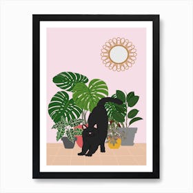 Boho Plants And Cat Art Print