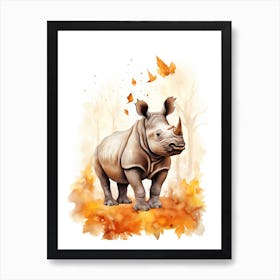 A Rhino Watercolour In Autumn Colours 0 Art Print