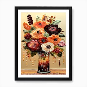 Beaded Flowers In A Vase Poster