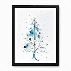 Snowfalkes By Christmas Tree, Snowflakes, Minimalist Watercolour 4 Art Print