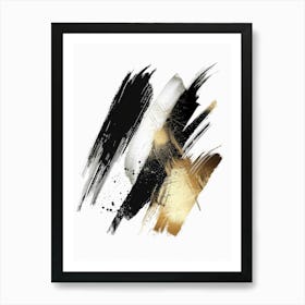 Black And Gold Brushstrokes 5 Art Print