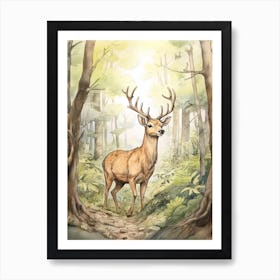 Storybook Animal Watercolour Elk 3 Art Print