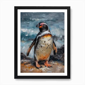 African Penguin Bleaker Island Oil Painting 3 Art Print