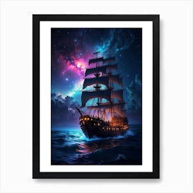 Ship In The Night Sky Art Print