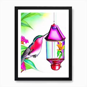 Hummingbird And Hummingbird Feeder Marker Art Art Print