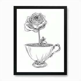 Rose In A Tea Cup Line Drawing 2 Art Print
