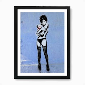 Girl And Teddy Bear | Street Art Digital | Pop Art 2025 Art Print