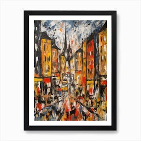 Painting Of A Paris With A Cat In The Style Of Abstract Expressionism, Pollock Style 2 Art Print