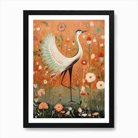Crane 2 Detailed Bird Painting Art Print