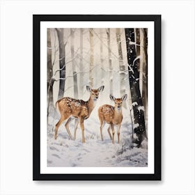 Winter Watercolour Fawn 2 Art Print