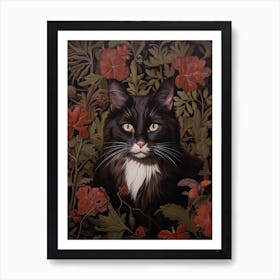 Cat Portrait With Rustic Flowers 1 Art Print