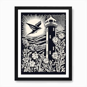 B&W Bird Linocut Chimney Swift 1 Art Print