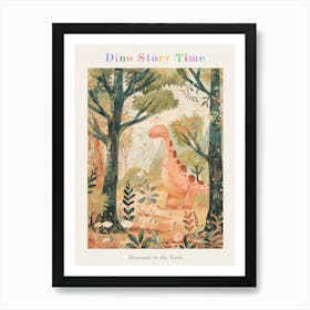 Dinosaur In The Trees Storybook Style Painting 2 Poster Art Print