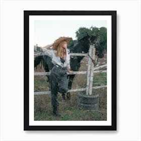 A Girl In A Cowboy Hat And A Horse On A Ranch Oil Painting Art Print