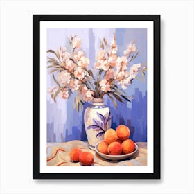 Lavender Flower And Peaches Still Life Painting 3 Dreamy Art Print