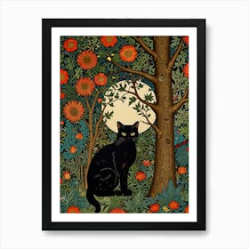 Black Cat In The Forest Style William Morris 17 Art Print