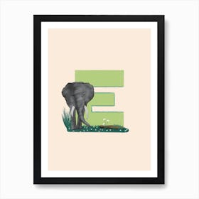 Letter E Elephant Art Print