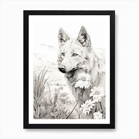 Arctic Wolf Vintage Botanical 3 Art Print