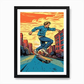 Skateboarding In Oslo, Norway Comic Style 1 Art Print