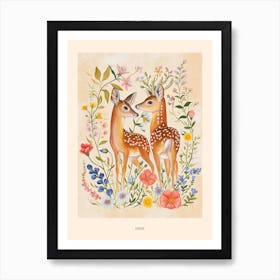 Folksy Floral Animal Drawing Deer 4 Poster Poster