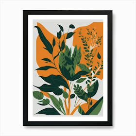 Boho Orange green Abstract Art Print