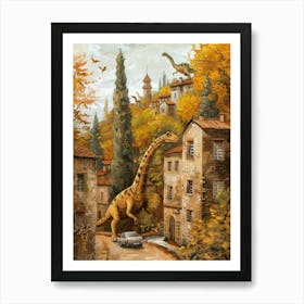 Dinosaurs In A Autumnal Mediterranean Painting 2 Art Print