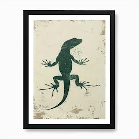 Forest Green Skinks Lizard Blockprint 1 Art Print