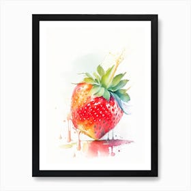 A Single Strawberry, Fruit, Storybook Watercolours 1 Art Print